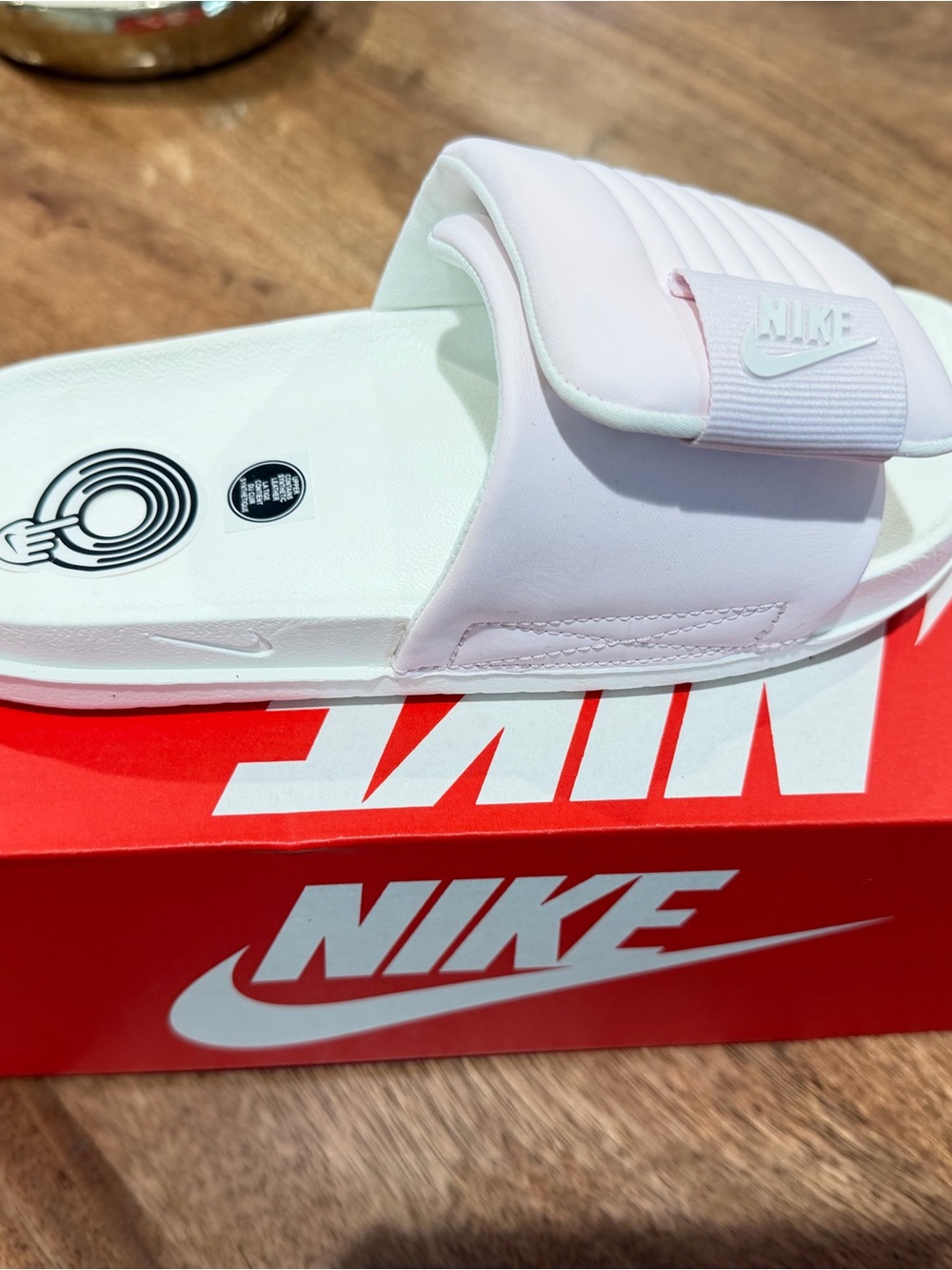 Nike Kids White and Pale Pink Adjustable Slide Sandals